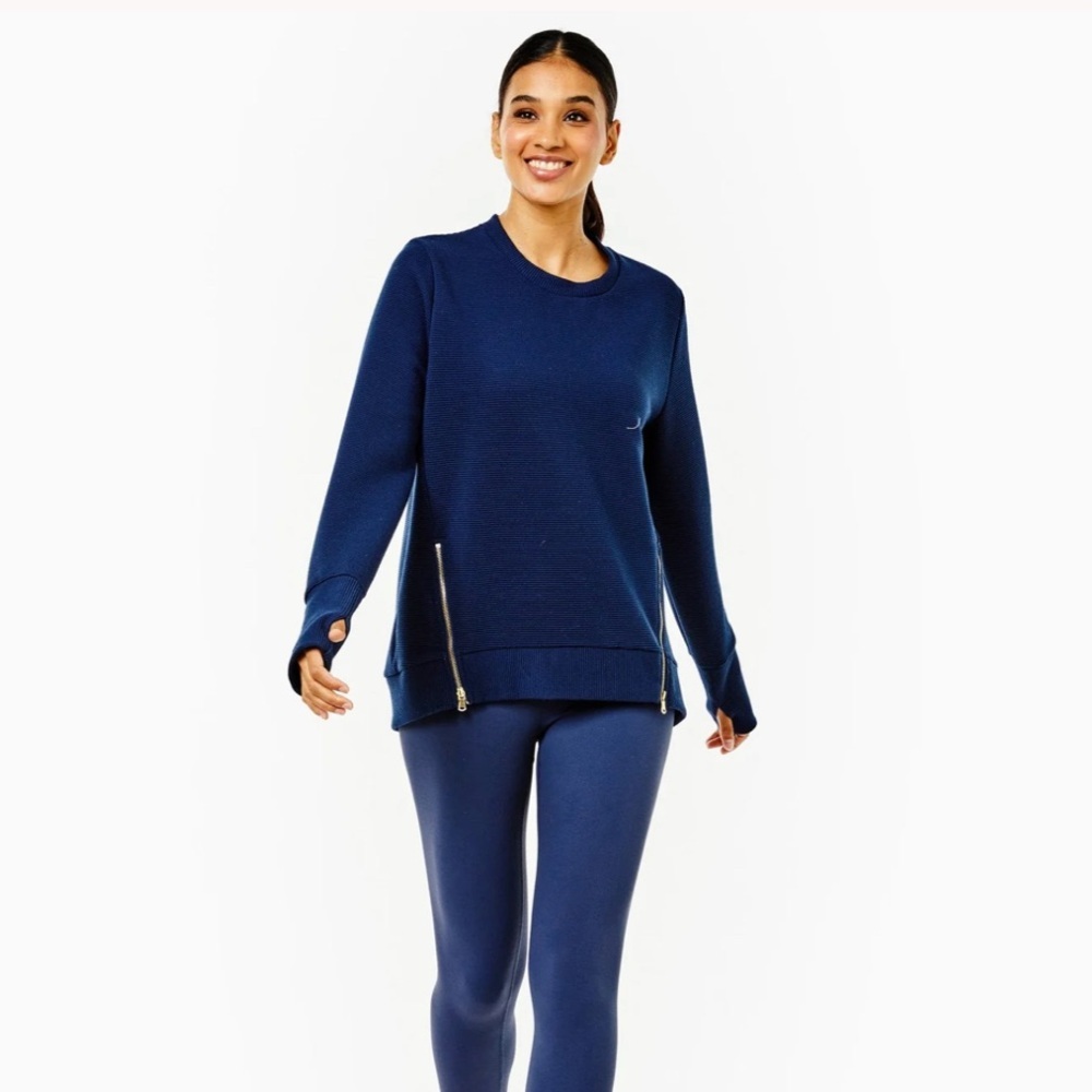 Addison Bay Size L Navy Blue Active Rib Zip Everyday Crewneck Sweatshirt NEW!